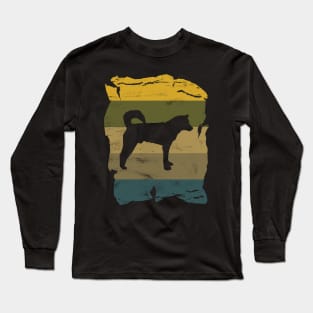 Korean Jindo Distressed Vintage Retro Silhouette Long Sleeve T-Shirt